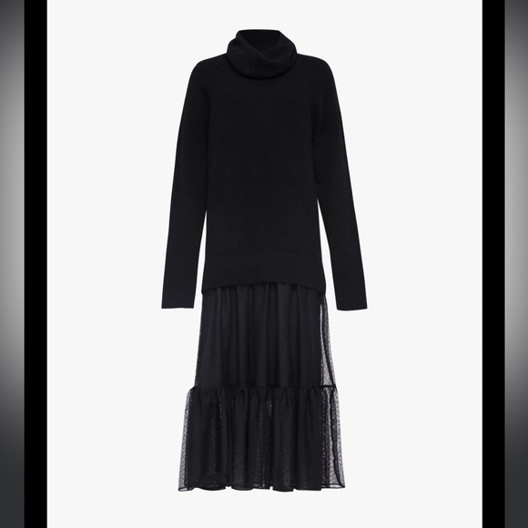 All Saints Black Tula Wool Blend Turtleneck Chunky Knit W/Mesh Skirt Dress XS - Picture 6 of 16